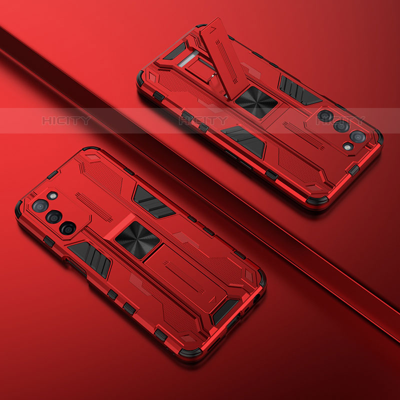 Funda Bumper Silicona y Plastico Mate Carcasa con Magnetico Soporte T01 para Oppo A55 5G Rojo