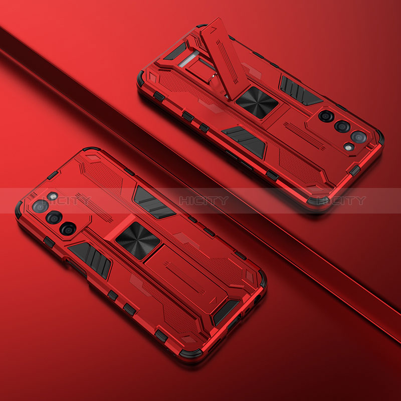 Funda Bumper Silicona y Plastico Mate Carcasa con Magnetico Soporte T01 para Oppo A56 5G Rojo