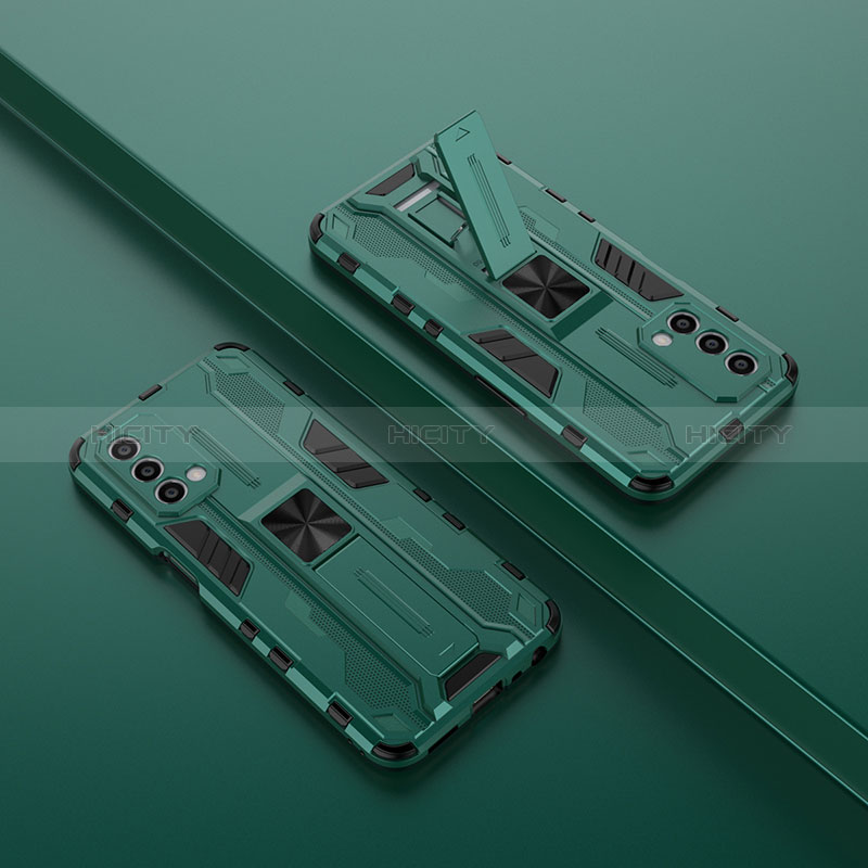 Funda Bumper Silicona y Plastico Mate Carcasa con Magnetico Soporte T01 para Oppo A74 5G Verde