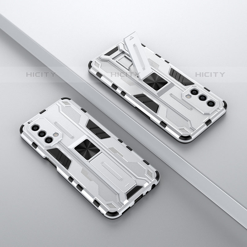Funda Bumper Silicona y Plastico Mate Carcasa con Magnetico Soporte T01 para Oppo A93 5G Blanco