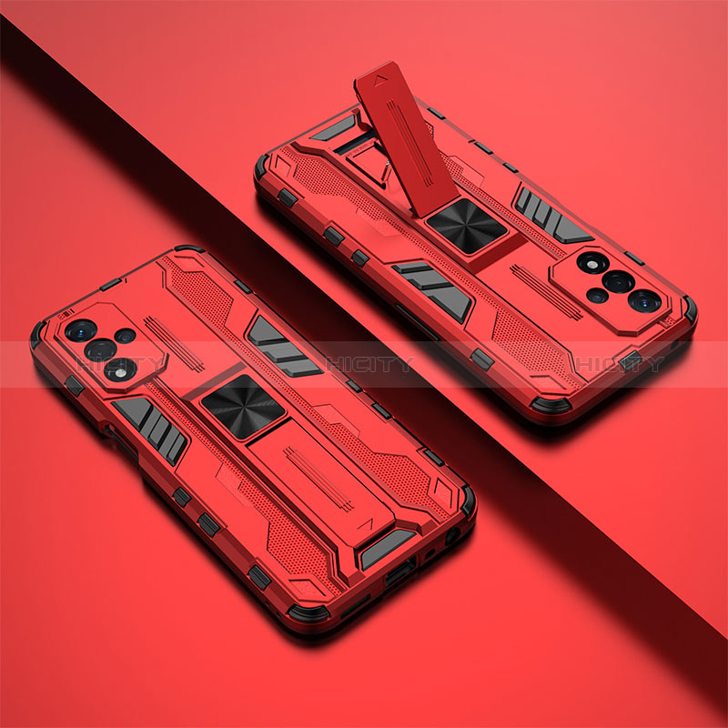 Funda Bumper Silicona y Plastico Mate Carcasa con Magnetico Soporte T01 para Oppo A93s 5G Rojo