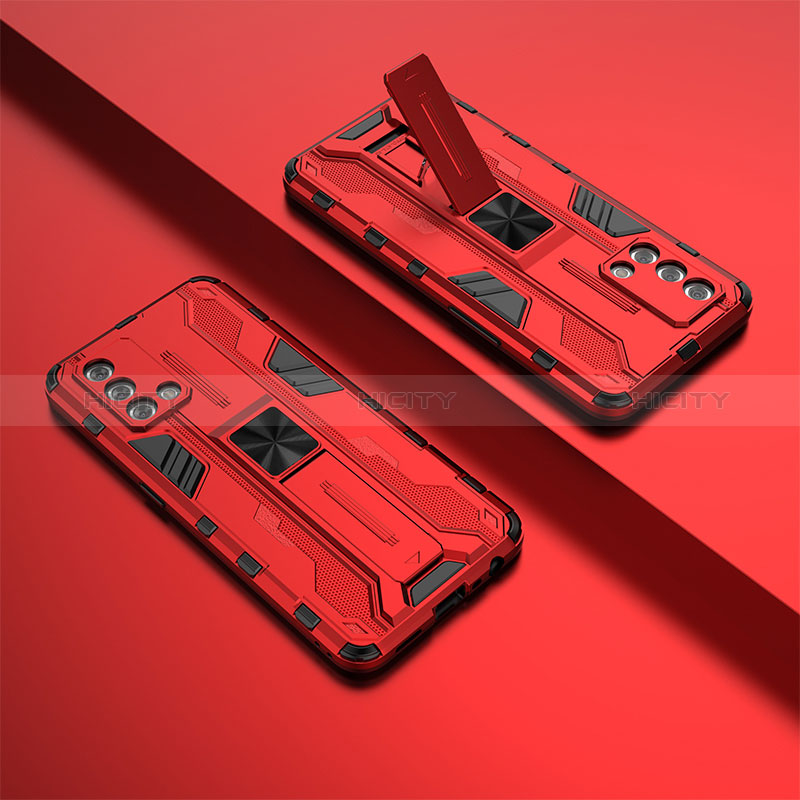 Funda Bumper Silicona y Plastico Mate Carcasa con Magnetico Soporte T01 para Oppo A95 4G Rojo