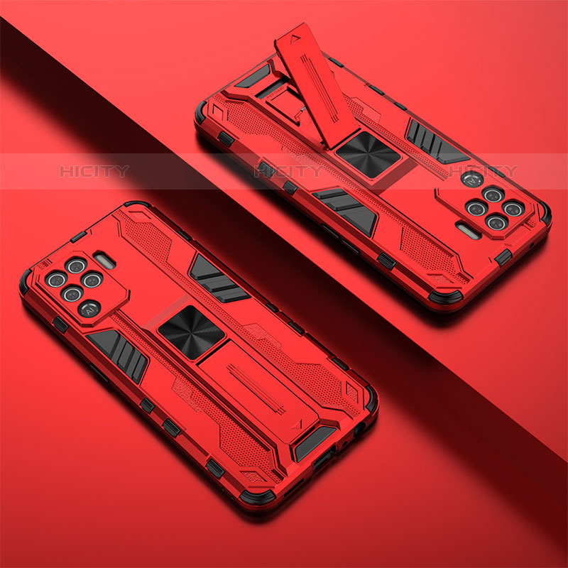 Funda Bumper Silicona y Plastico Mate Carcasa con Magnetico Soporte T01 para Oppo F19 Pro