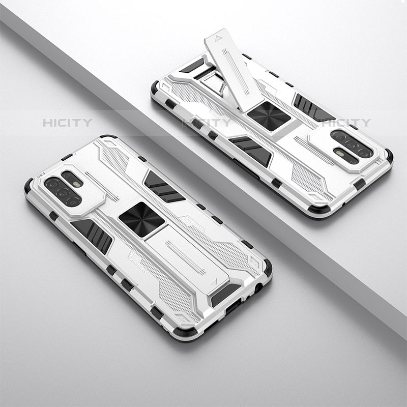 Funda Bumper Silicona y Plastico Mate Carcasa con Magnetico Soporte T01 para Oppo F19 Pro+ Plus 5G Blanco