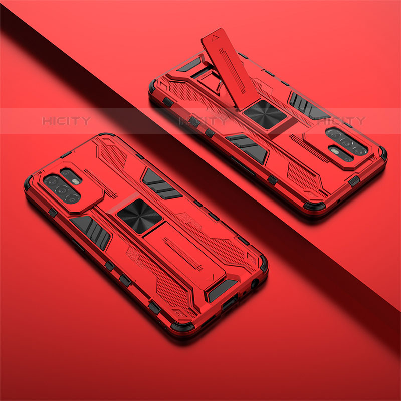 Funda Bumper Silicona y Plastico Mate Carcasa con Magnetico Soporte T01 para Oppo F19 Pro+ Plus 5G Rojo