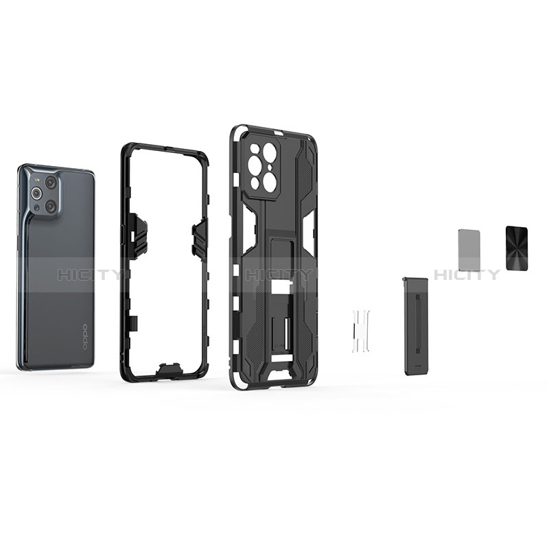 Funda Bumper Silicona y Plastico Mate Carcasa con Magnetico Soporte T01 para Oppo Find X3 5G