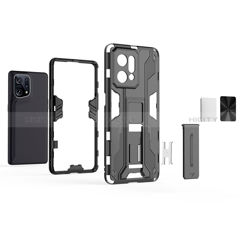 Funda Bumper Silicona y Plastico Mate Carcasa con Magnetico Soporte T01 para Oppo Find X5 5G