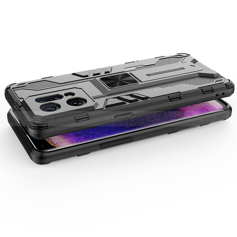 Funda Bumper Silicona y Plastico Mate Carcasa con Magnetico Soporte T01 para Oppo Find X5 5G