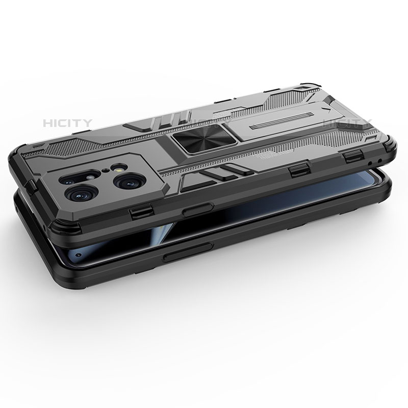 Funda Bumper Silicona y Plastico Mate Carcasa con Magnetico Soporte T01 para Oppo Find X5 Pro 5G