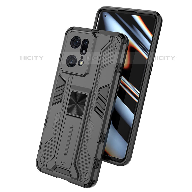 Funda Bumper Silicona y Plastico Mate Carcasa con Magnetico Soporte T01 para Oppo Find X5 Pro 5G