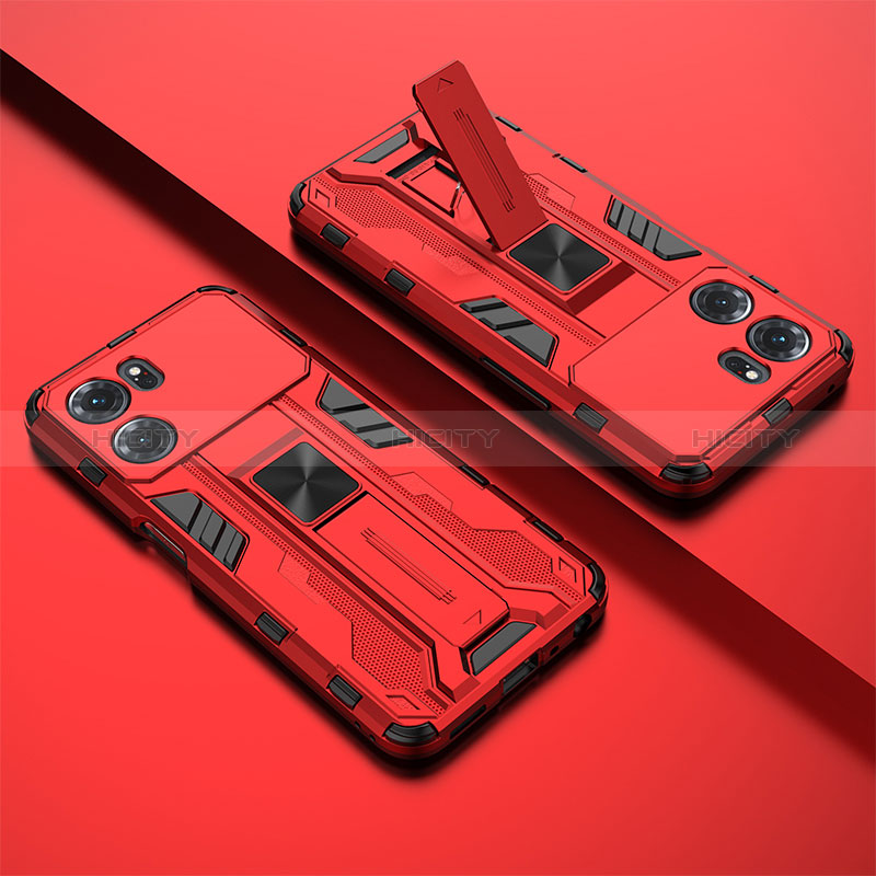 Funda Bumper Silicona y Plastico Mate Carcasa con Magnetico Soporte T01 para Oppo K10 5G Rojo