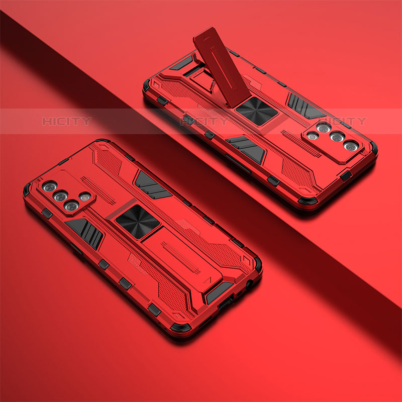 Funda Bumper Silicona y Plastico Mate Carcasa con Magnetico Soporte T01 para Oppo Reno6 Lite Rojo