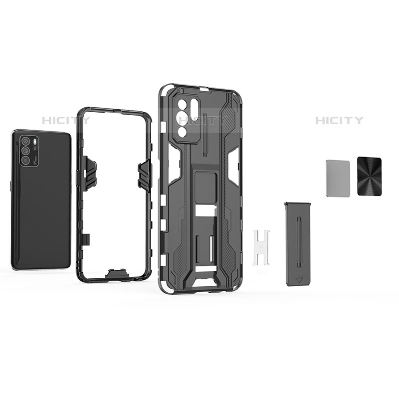 Funda Bumper Silicona y Plastico Mate Carcasa con Magnetico Soporte T01 para Oppo Reno6 Z 5G