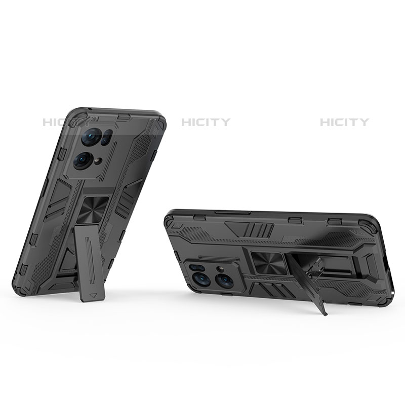 Funda Bumper Silicona y Plastico Mate Carcasa con Magnetico Soporte T01 para Oppo Reno7 Pro 5G