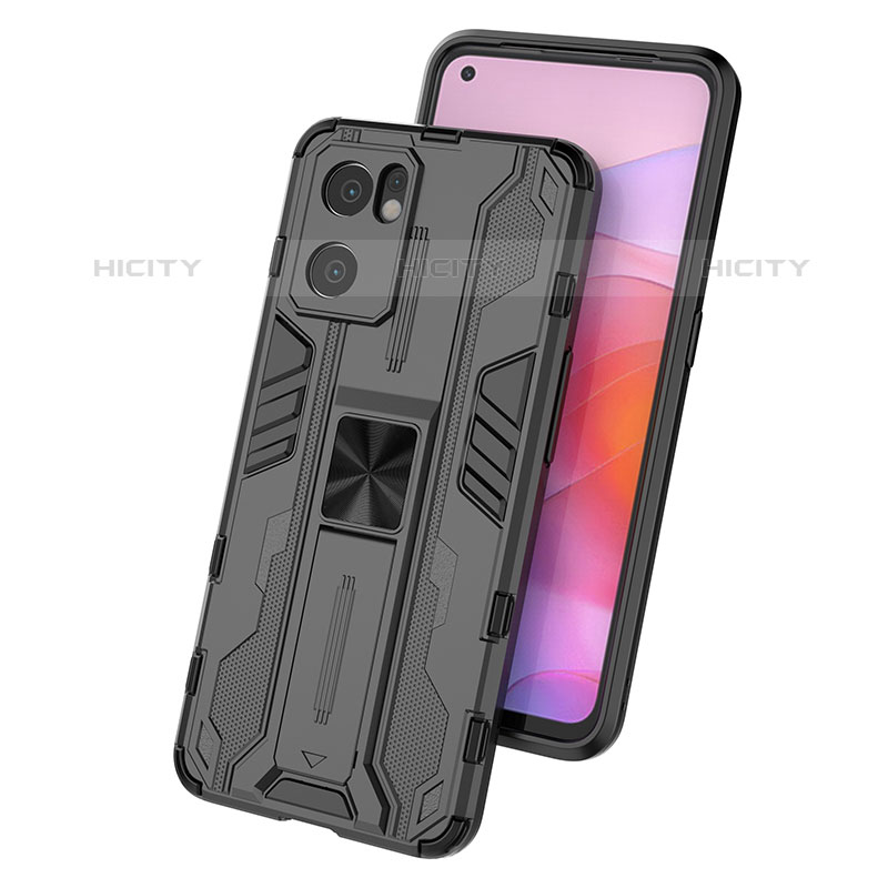 Funda Bumper Silicona y Plastico Mate Carcasa con Magnetico Soporte T01 para Oppo Reno7 SE 5G