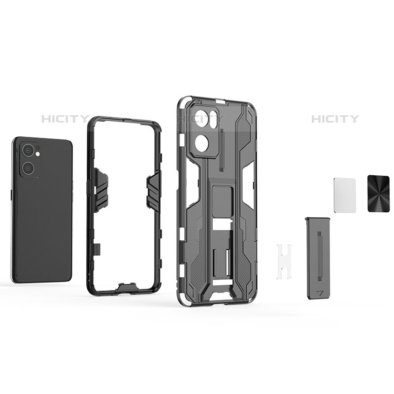 Funda Bumper Silicona y Plastico Mate Carcasa con Magnetico Soporte T01 para Oppo Reno7 SE 5G