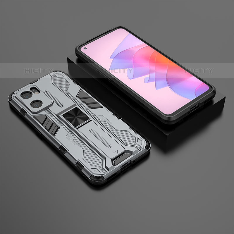 Funda Bumper Silicona y Plastico Mate Carcasa con Magnetico Soporte T01 para Oppo Reno7 SE 5G