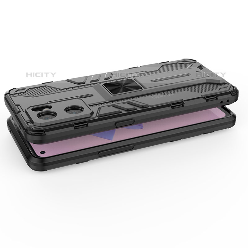 Funda Bumper Silicona y Plastico Mate Carcasa con Magnetico Soporte T01 para Oppo Reno7 SE 5G