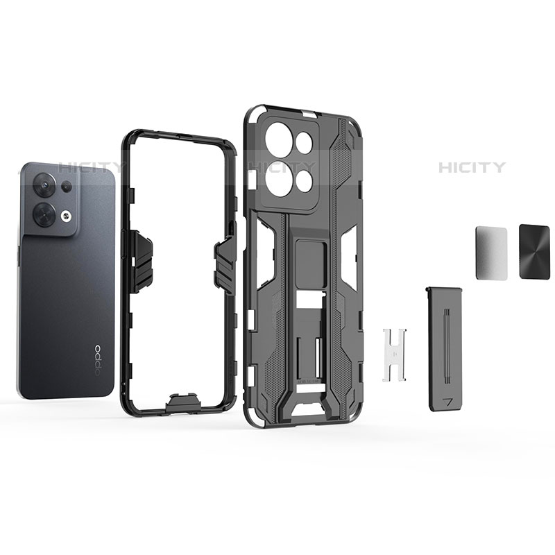 Funda Bumper Silicona y Plastico Mate Carcasa con Magnetico Soporte T01 para Oppo Reno9 5G