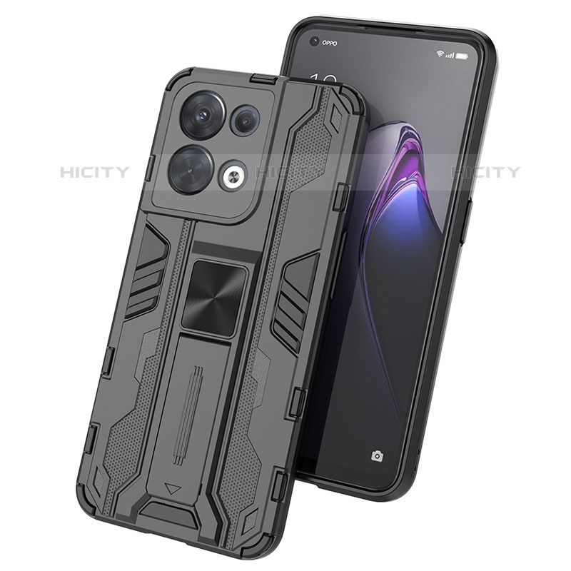 Funda Bumper Silicona y Plastico Mate Carcasa con Magnetico Soporte T01 para Oppo Reno9 Pro 5G