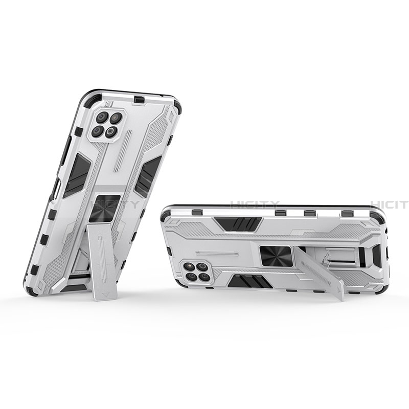 Funda Bumper Silicona y Plastico Mate Carcasa con Magnetico Soporte T01 para Samsung Galaxy A22 5G Blanco