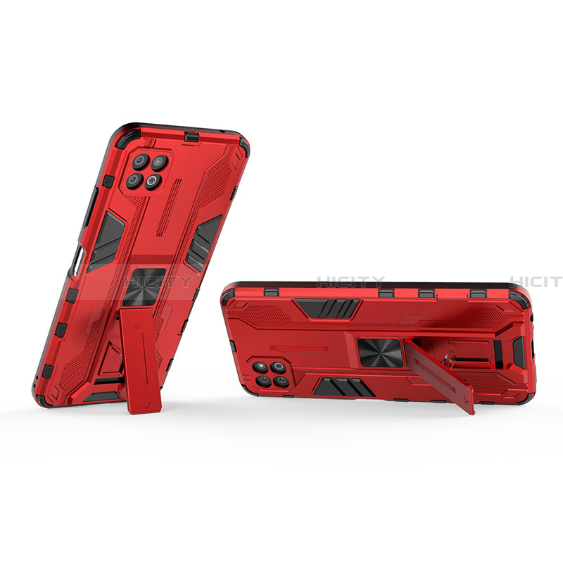 Funda Bumper Silicona y Plastico Mate Carcasa con Magnetico Soporte T01 para Samsung Galaxy A22 5G Rojo