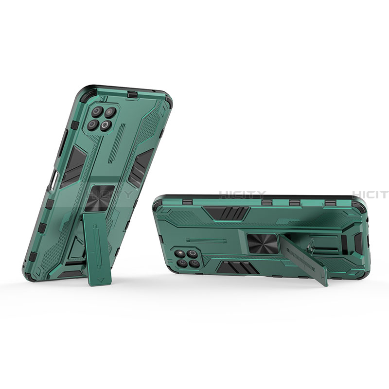 Funda Bumper Silicona y Plastico Mate Carcasa con Magnetico Soporte T01 para Samsung Galaxy A22 5G Verde