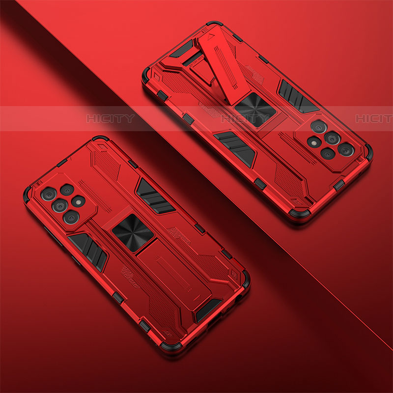 Funda Bumper Silicona y Plastico Mate Carcasa con Magnetico Soporte T01 para Samsung Galaxy A52 4G Rojo