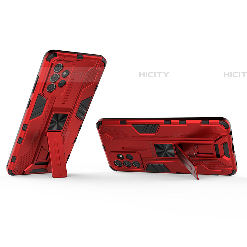 Funda Bumper Silicona y Plastico Mate Carcasa con Magnetico Soporte T01 para Samsung Galaxy A72 4G Rojo