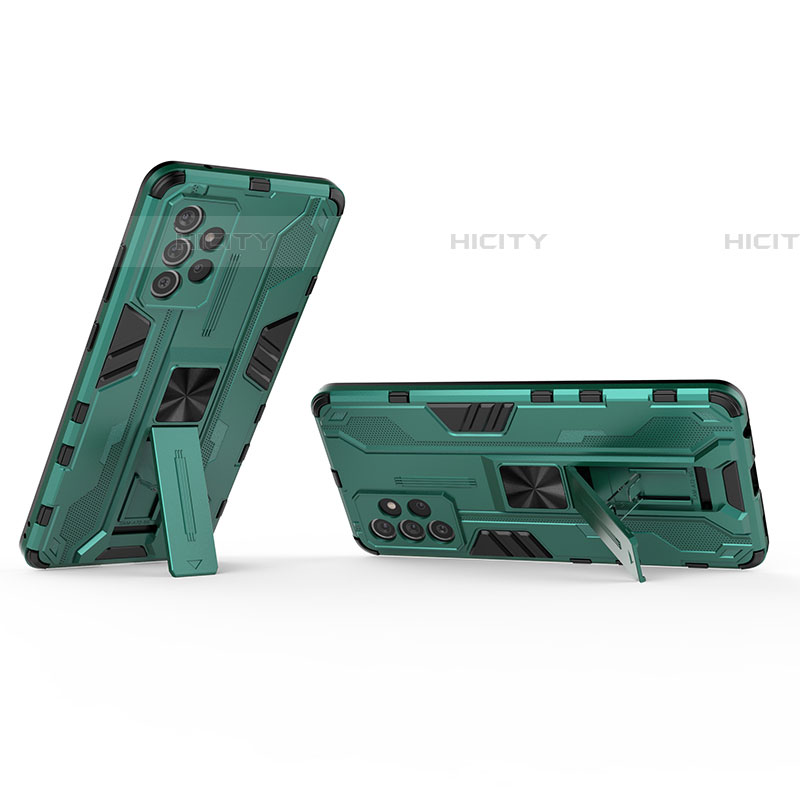 Funda Bumper Silicona y Plastico Mate Carcasa con Magnetico Soporte T01 para Samsung Galaxy A72 4G Verde