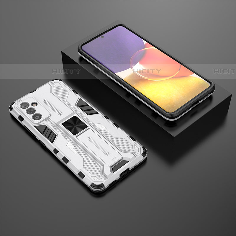 Funda Bumper Silicona y Plastico Mate Carcasa con Magnetico Soporte T01 para Samsung Galaxy A82 5G Blanco