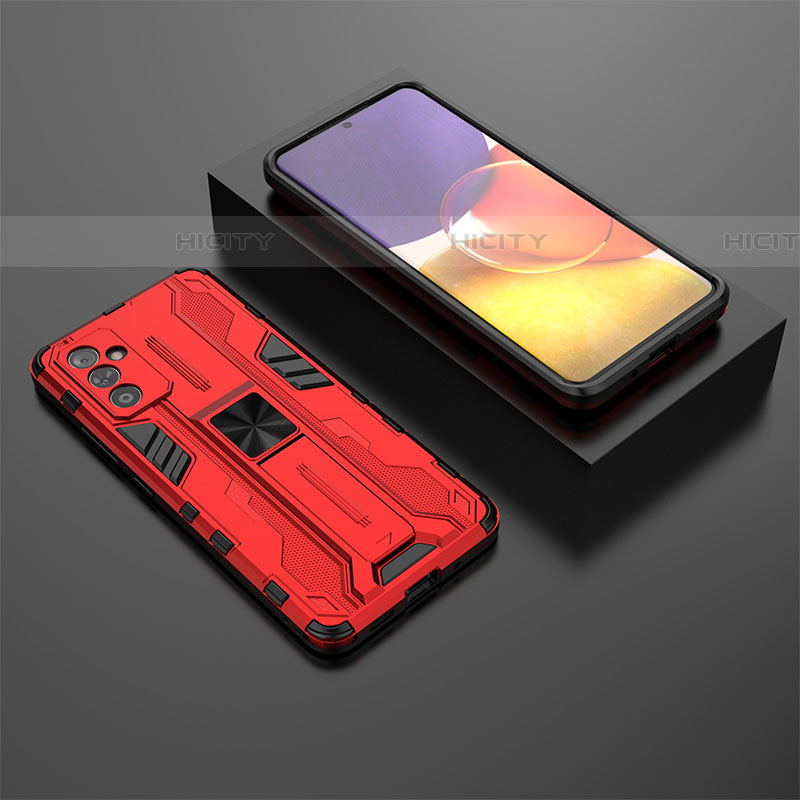 Funda Bumper Silicona y Plastico Mate Carcasa con Magnetico Soporte T01 para Samsung Galaxy A82 5G Rojo