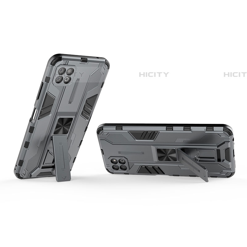 Funda Bumper Silicona y Plastico Mate Carcasa con Magnetico Soporte T01 para Samsung Galaxy F42 5G Gris