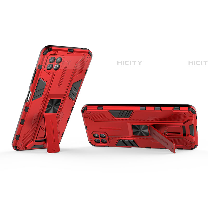 Funda Bumper Silicona y Plastico Mate Carcasa con Magnetico Soporte T01 para Samsung Galaxy F42 5G Rojo