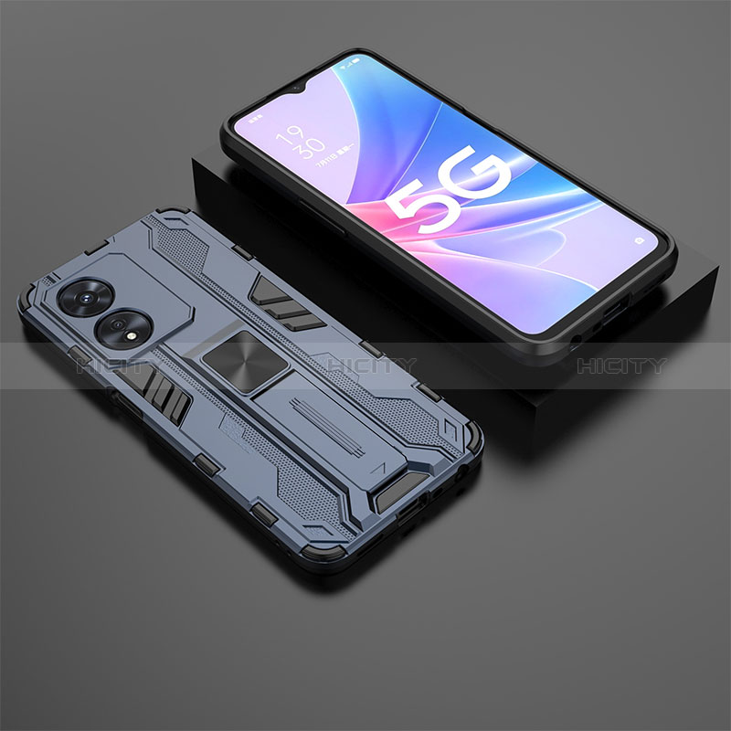 Funda Bumper Silicona y Plastico Mate Carcasa con Magnetico Soporte T02 para Oppo A1 Pro 5G Azul