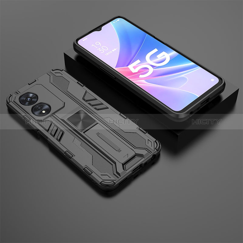 Funda Bumper Silicona y Plastico Mate Carcasa con Magnetico Soporte T02 para Oppo A1 Pro 5G Negro