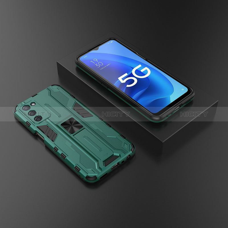 Funda Bumper Silicona y Plastico Mate Carcasa con Magnetico Soporte T02 para Oppo A56 5G Verde