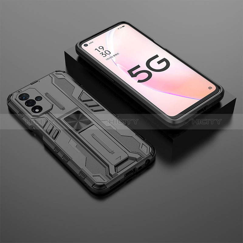 Funda Bumper Silicona y Plastico Mate Carcasa con Magnetico Soporte T02 para Oppo A93s 5G Negro