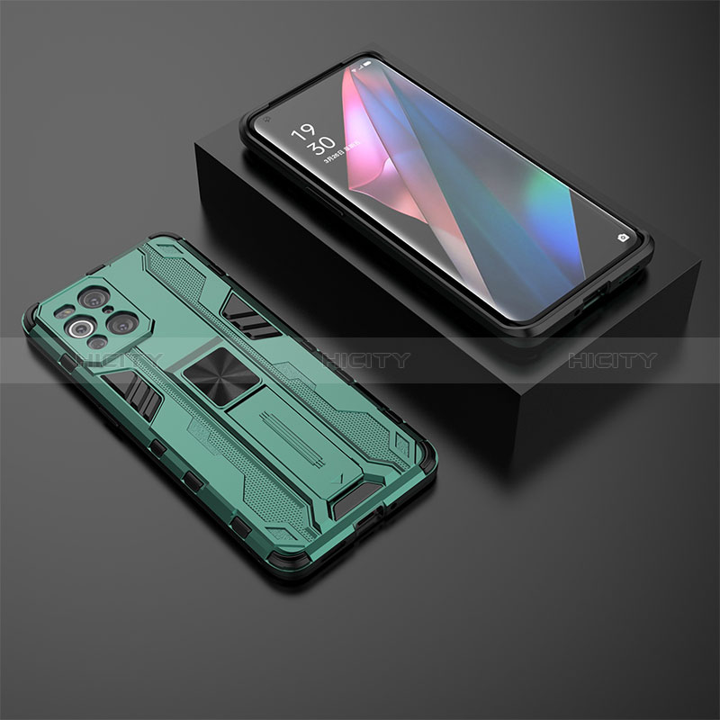 Funda Bumper Silicona y Plastico Mate Carcasa con Magnetico Soporte T02 para Oppo Find X3 5G