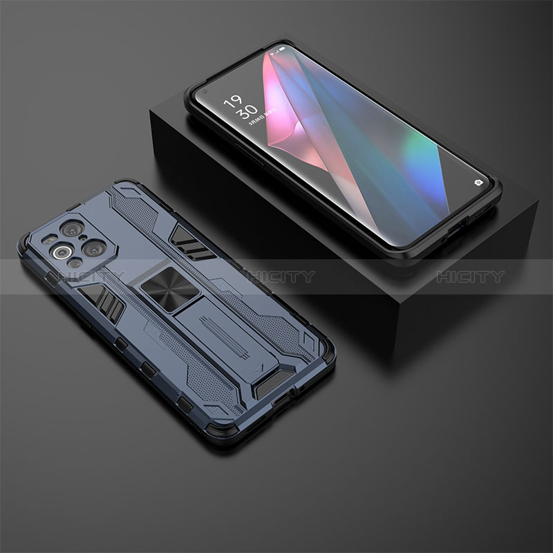 Funda Bumper Silicona y Plastico Mate Carcasa con Magnetico Soporte T02 para Oppo Find X3 5G