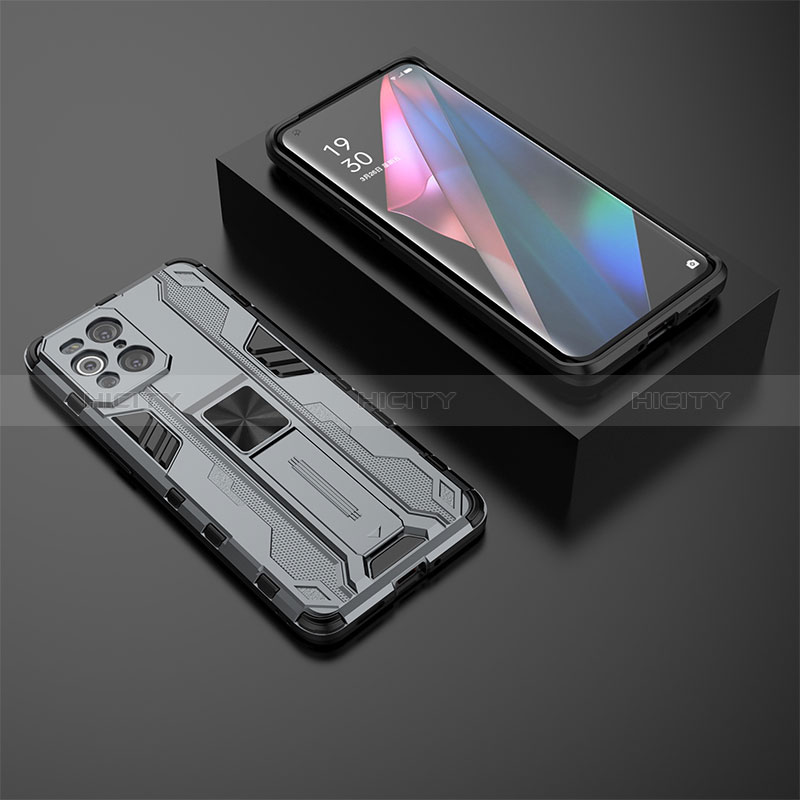 Funda Bumper Silicona y Plastico Mate Carcasa con Magnetico Soporte T02 para Oppo Find X3 5G