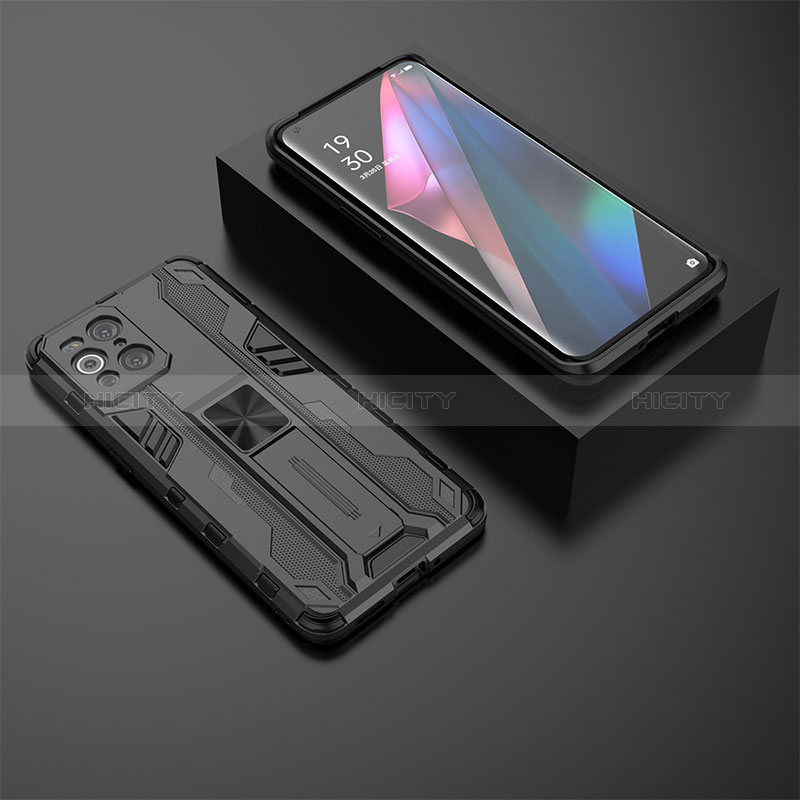 Funda Bumper Silicona y Plastico Mate Carcasa con Magnetico Soporte T02 para Oppo Find X3 5G Negro