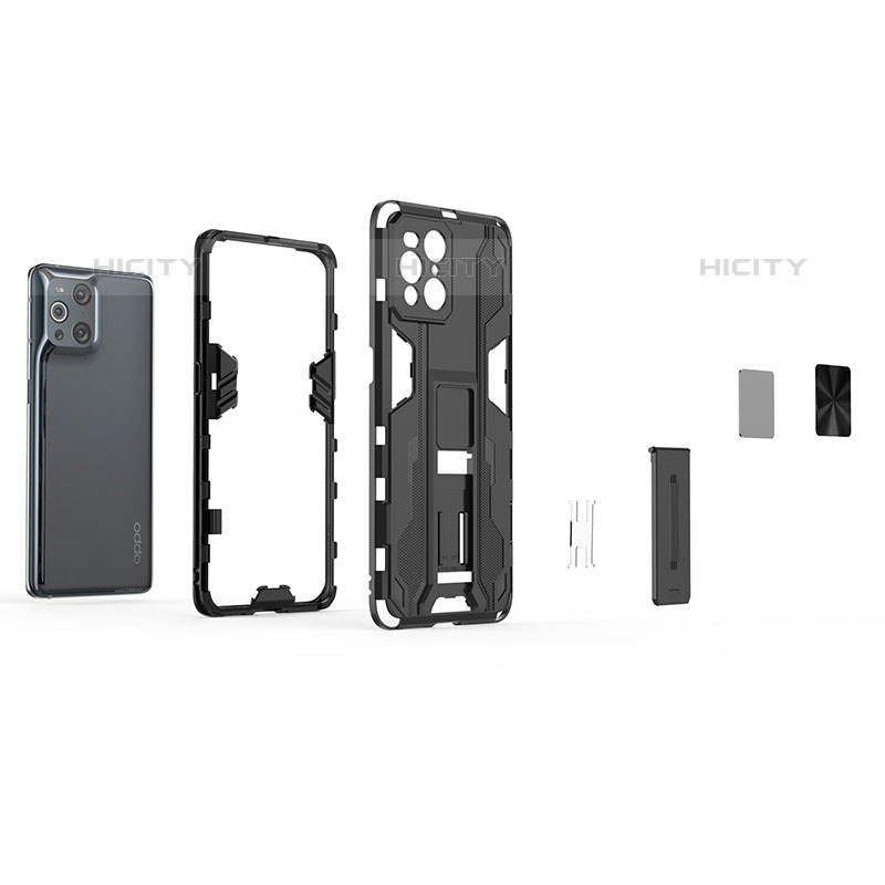 Funda Bumper Silicona y Plastico Mate Carcasa con Magnetico Soporte T02 para Oppo Find X3 Pro 5G