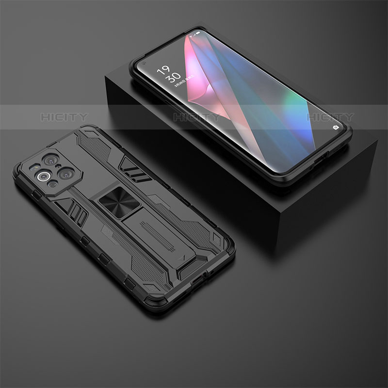 Funda Bumper Silicona y Plastico Mate Carcasa con Magnetico Soporte T02 para Oppo Find X3 Pro 5G Negro