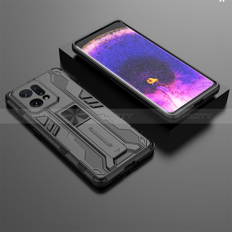 Funda Bumper Silicona y Plastico Mate Carcasa con Magnetico Soporte T02 para Oppo Find X5 5G Negro