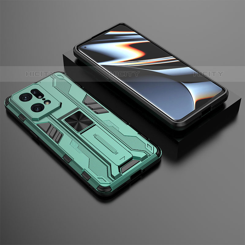 Funda Bumper Silicona y Plastico Mate Carcasa con Magnetico Soporte T02 para Oppo Find X5 Pro 5G