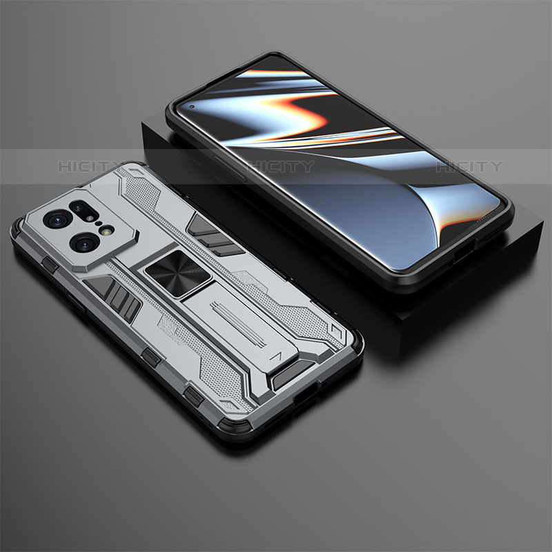 Funda Bumper Silicona y Plastico Mate Carcasa con Magnetico Soporte T02 para Oppo Find X5 Pro 5G