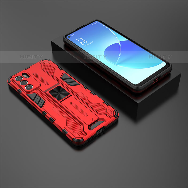 Funda Bumper Silicona y Plastico Mate Carcasa con Magnetico Soporte T02 para Oppo Reno6 5G