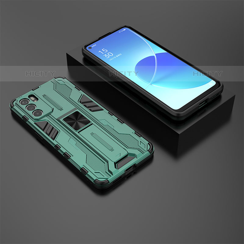 Funda Bumper Silicona y Plastico Mate Carcasa con Magnetico Soporte T02 para Oppo Reno6 5G