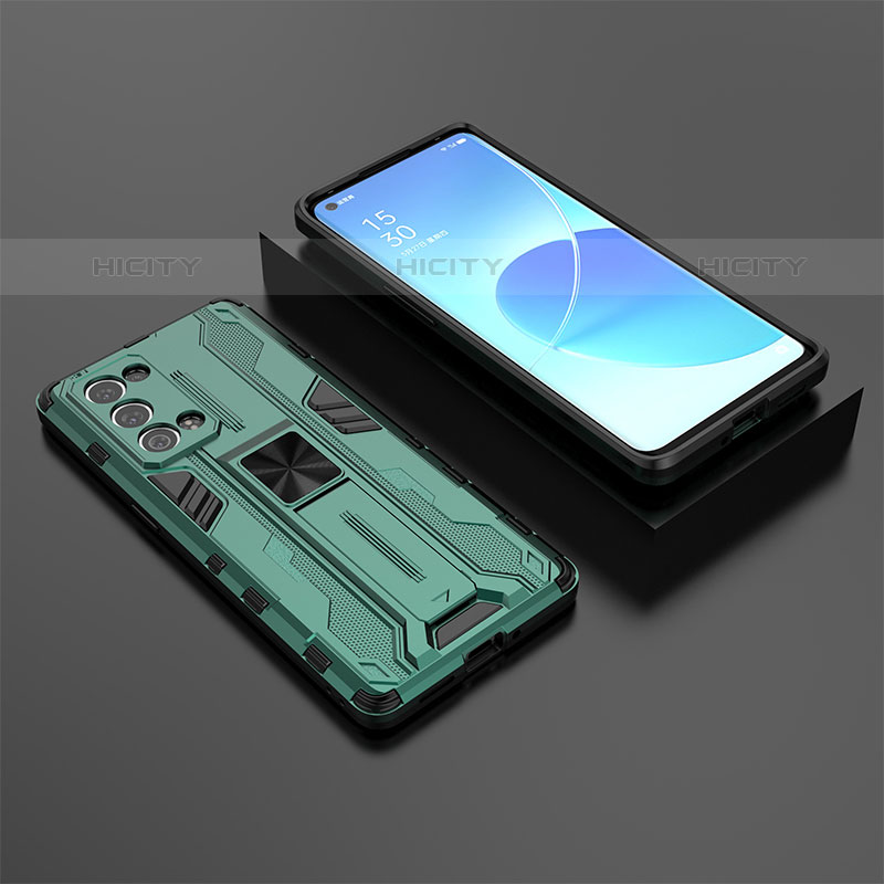 Funda Bumper Silicona y Plastico Mate Carcasa con Magnetico Soporte T02 para Oppo Reno6 Pro 5G